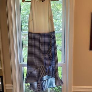 Vince Camuto White and Blue Striped High Low Dress